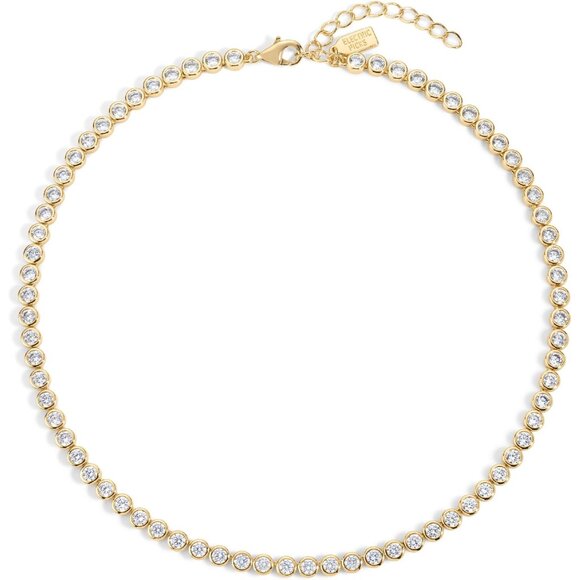 Bezel Tennis Necklace for Women - 14kt Gold Plated Chain Elegant Jewelry